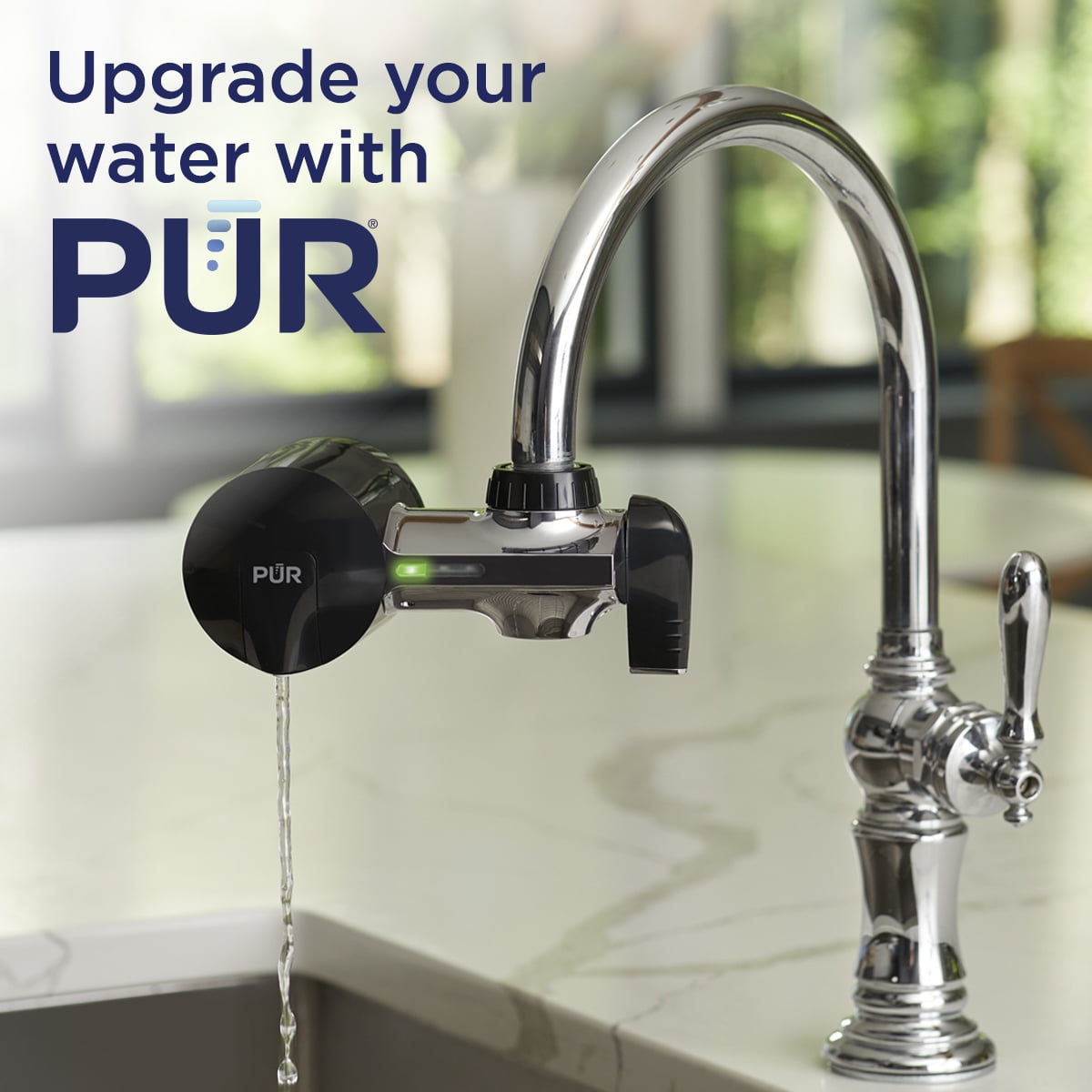PUR PLUS Faucet Mount Water Filtration System, Horizontal, Black/Chrome,  PFM200B