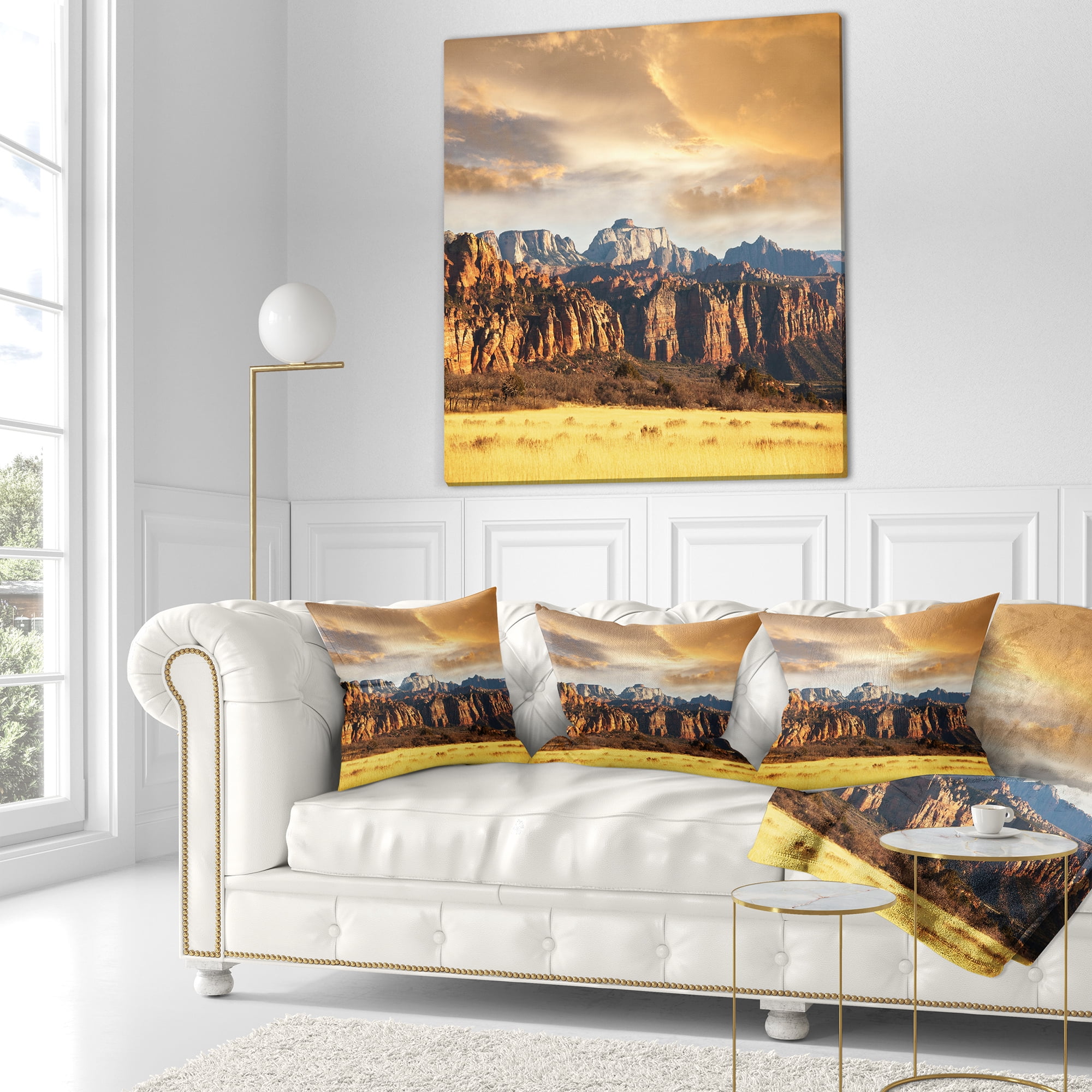 Designart 16" x 16" Yellow Polyester Throw Pillow