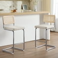thumbnail image 6 of Zesthouse Rattan Bar Stools Set of 2, 25.6″ Linen Counter Height Chairs with Cane Back & Chrome Legs, Mid Century Cantilevered Design Barstools for Kitchen Island, Beige, 6 of 13