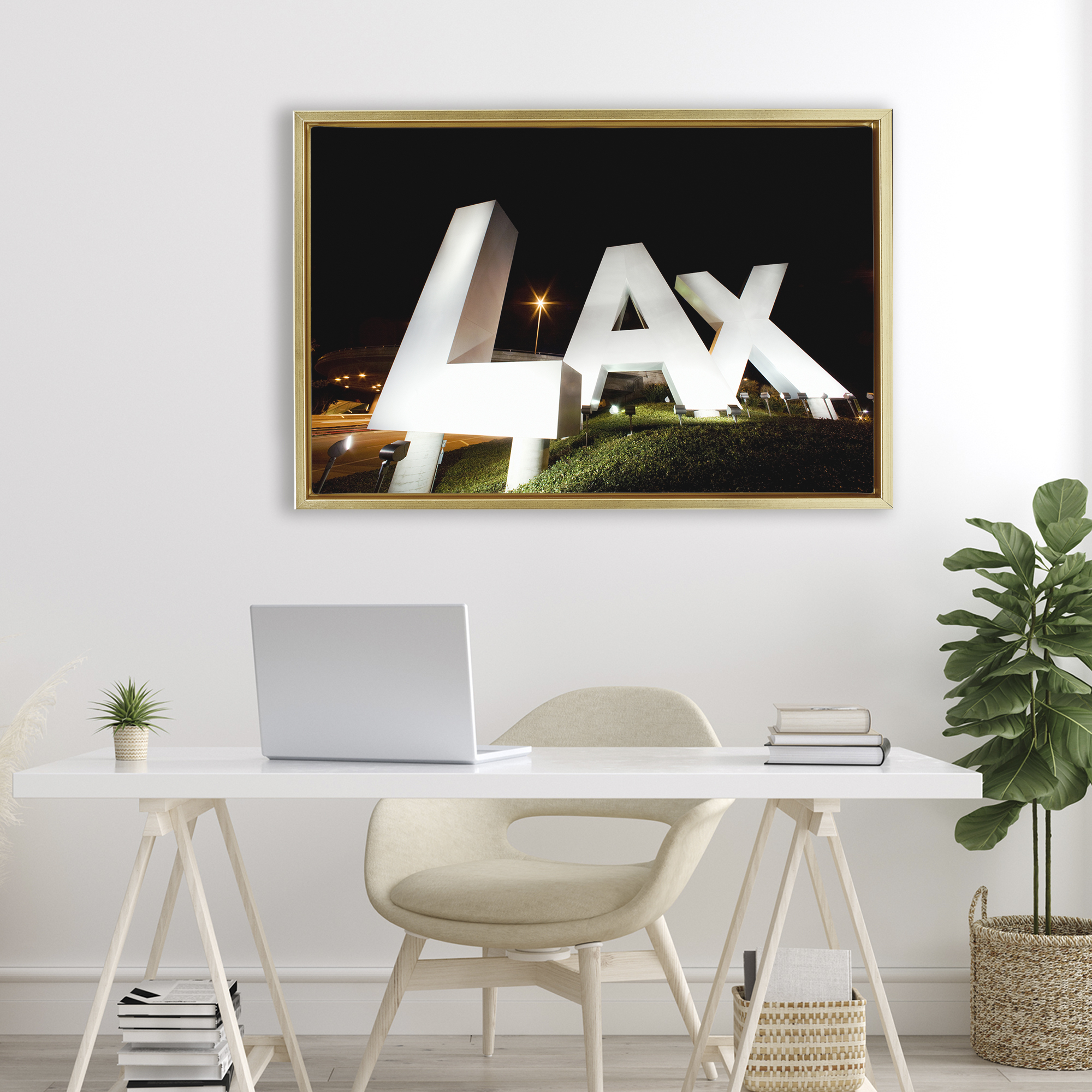 Stupell Industries LA Airport Structure Gold Framed Floater Canvas Wall Art, design by Scott Stulberg