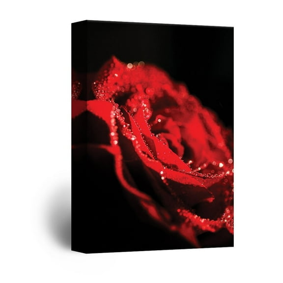 wall26 Canvas Wall Art - Red Rose Petal with Dewdrops - Giclee Print Gallery Wrap Modern Home Art Ready to Hang - 12x18 inches