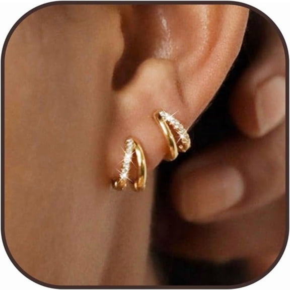 Gold Small Hoop Earrings for Women Trendy Dainty Gold Huggie Hoop Earrings Double Hoop Earrings Small Gold Earrings for Women Jewelry Gifts