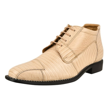

Libertyzeno Mens Ankle Boots Genuine Leather Lizard Print Dress Shoes Beige
