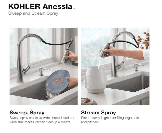 Kohler Anessia Touchless Pull-Down Kitchen Faucet with Optional Deck Plate