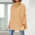 thumbnail image 2 of Ketyyh-chn99 Women's Oversized Turtleneck Sweaters 2023 Fall Batwing Long Sleeve Ribbed Tunic Sweater Casual Asymmetric Pullover Knit Warm Clothes for Winter Beige,S, 2 of 5