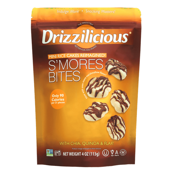 Drizzilicious, S'mores Bites, A hint of marshmallow with a graham cracker crunch, this chocolatey drizzled rice cake brings the campfire to you.
<ul>
<li>Rice Crips Reinvented - A lighter take on cookies that's sweet, delightfully crunchy, and totally satisfying but won't ruin your diet.</li>
<li>A Delicious Obsession&</li></ul>