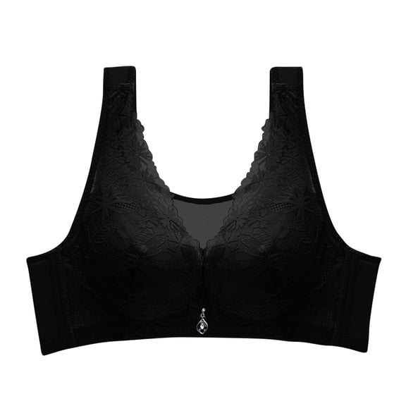 ATOYSOY Women's Lace Splicing Everyday Bra Bralette Underwear Push Up Comfort Bra Teens Breathable Workout Floral Embroidered Thin Lightly Wireless Black XXXL