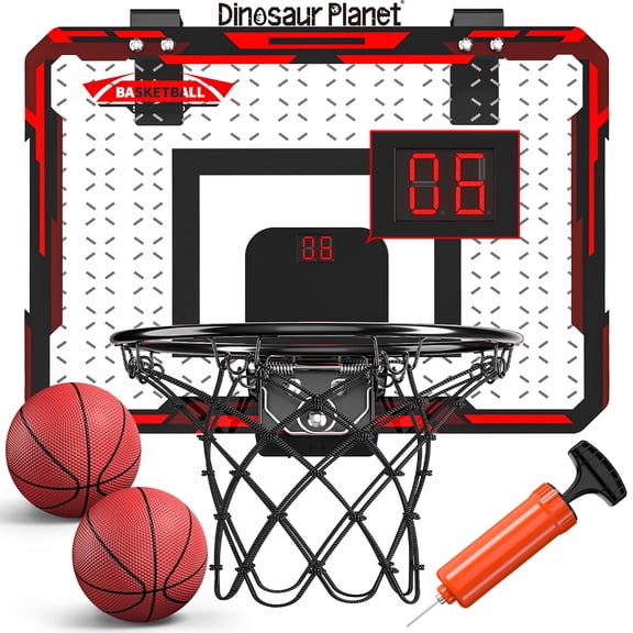 Dinosaur Planet Kids Indoor Basketball Hoop for 3-12 Years Old Boys Girls, Scoring over the Door Basketball Hoop Sports Set, Ball Toys Gifts for Kids Ages 3-12