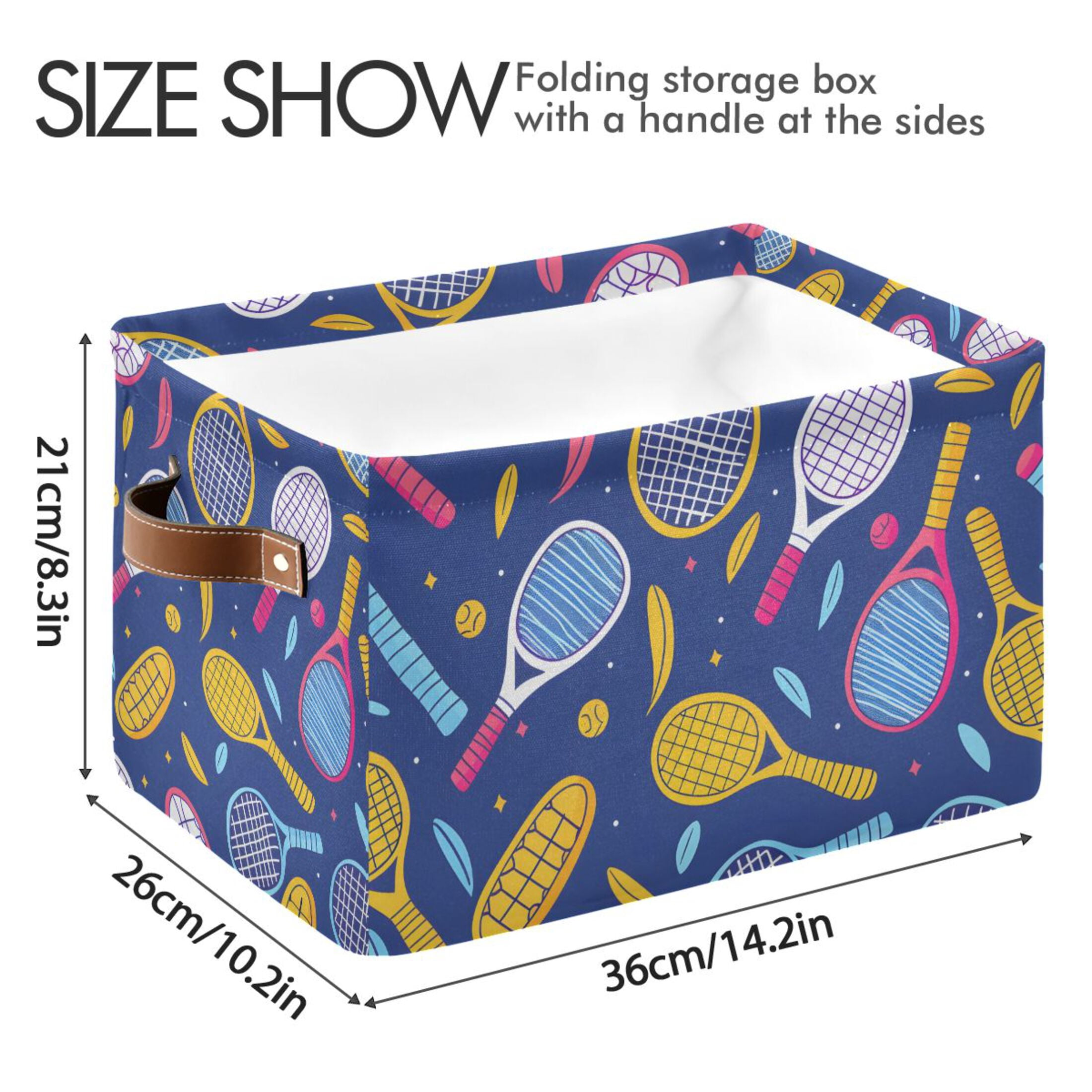 Ryvnso Tennis Racket Balls Storage Basket Large Bin Foldable Boxes Toys Organizer 14.2x10.2x8.3in 2 PCs