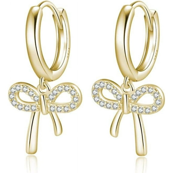 Solid 925 Sterling Silver Bow Drop Hoop Earrings for Women Teens Bowknot Hoop Earrings Huggie Ribbon Earrings