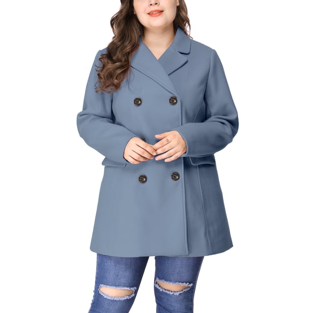 GRACE & GRANDEUR Manteau Caban pour Femme Grande Taille à Revers Cranté, Double Boutonnage, Mi-Long