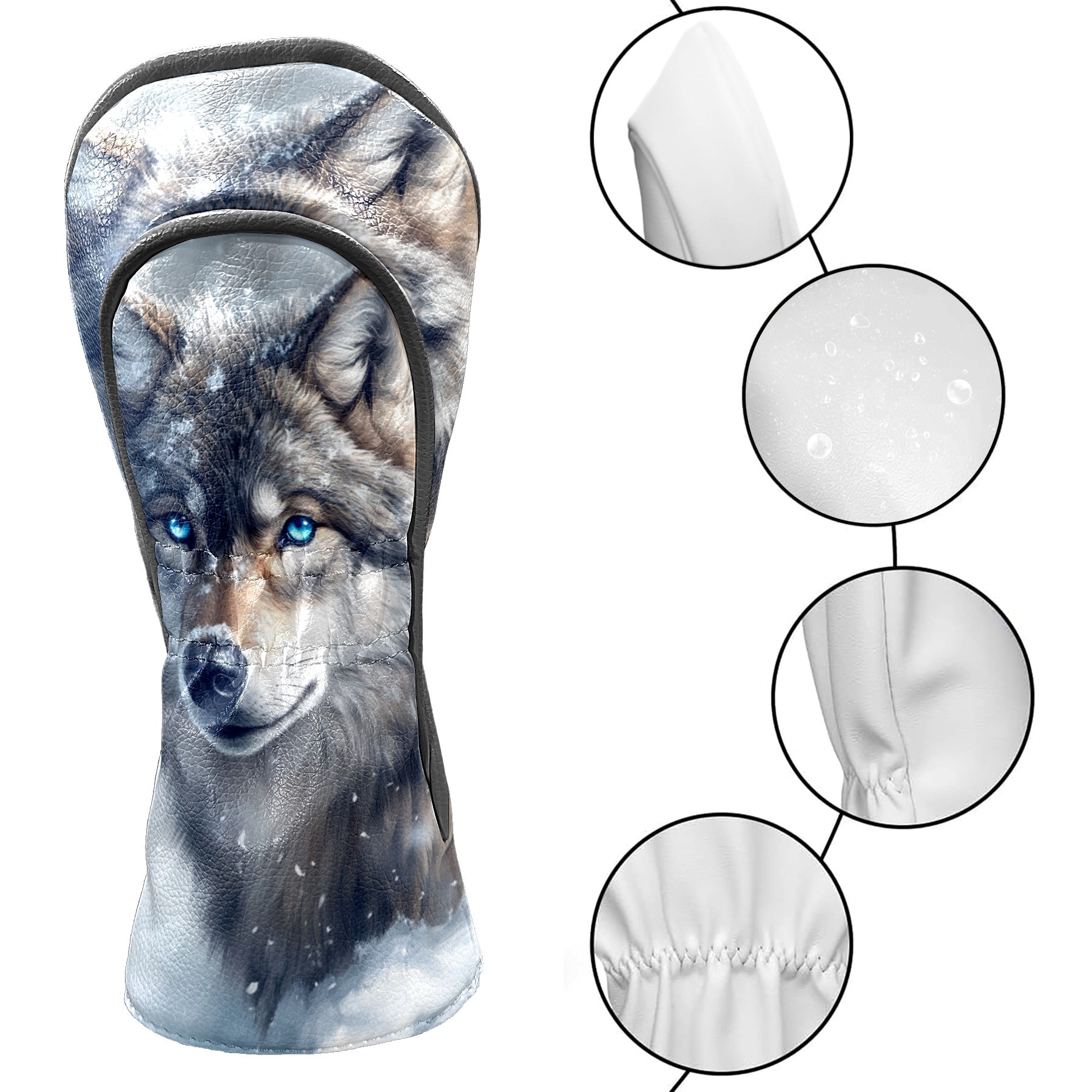 Golf Club Covers PU Leather Waterproof Head Covers for Fairway Woods Hybrids Gray Wolf Unisex Fits Most Brands