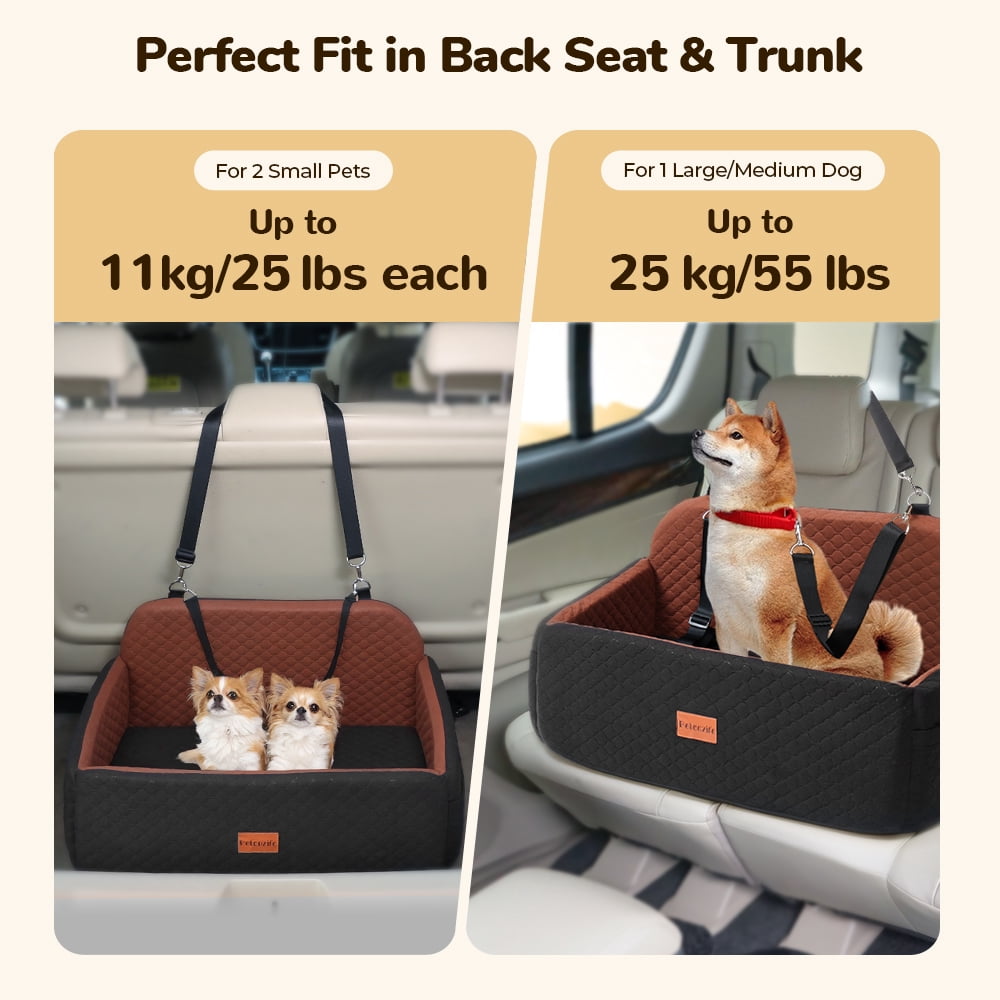 Large Dog Car Seat, DOMIPET Elevated Pet Car Seat for Dogs up to 55kg, Detachable & Washable Car Dog Bed with Storage Pockets