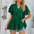 thumbnail image 5 of Green Tops for Women Womens Tops Clearance T Shirts for Women Fashion Double Layered Ruffle Sleeve Tops For Women Casual V Neck Tunic Tees Summer Loose Fit Solid Going Out Tops Blouse Womens Blouses, 5 of 7