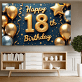 thumbnail image 5 of Gold Balloon Happy Birthday Banner Star Design Party Backdrop for 18th Birthday Celebration Indoor Decoration Event, 5 of 7
