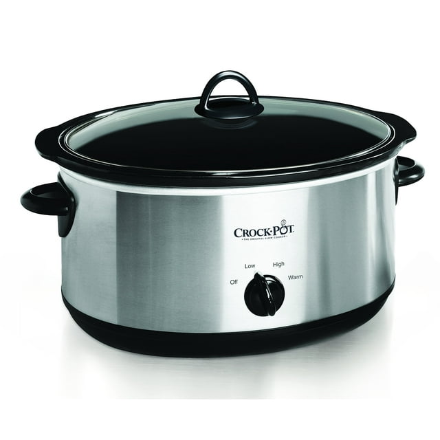Crock-Pot - Olla de cocción lenta ovalada manual de 8 cuartos, Acero inoxidable, Plateado, 8 QT
