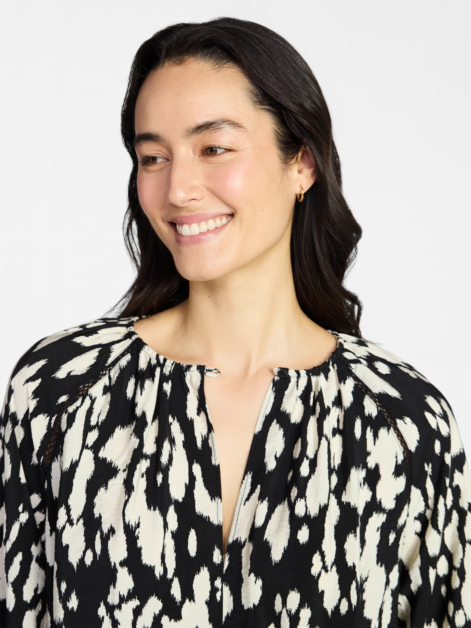 Time and Tru Women's Peasant Blouse with Long Sleeves, Sizes XS-XXXL