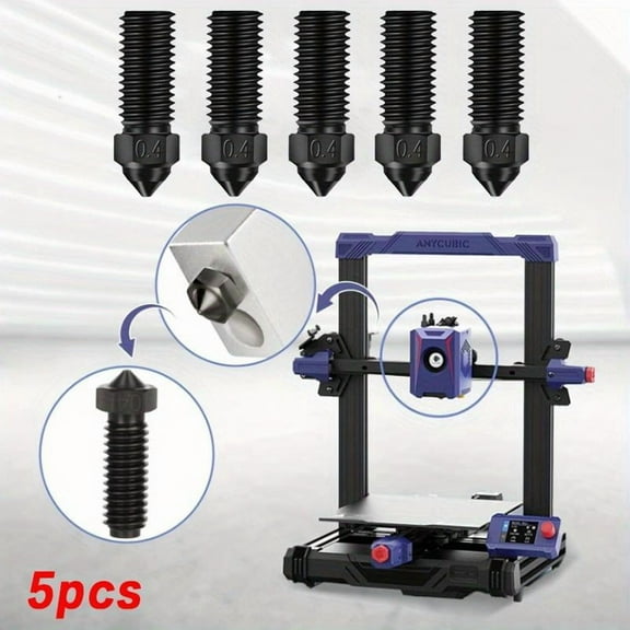 5Pcs 3 V3 KE 3D Printer Hardened Steel Nozzles 0.4mm, High-Speed Printing and High Flow Extruder Nozzles for Creality K1 / K1 Max/CR-M4 / CR-10 SE