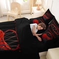 thumbnail image 4 of Castle Fairy Cartoon Red Basketball Hoop Full Size Bedding Sets 7 Pieces, Sports Court Art Full Size Bed in a Bag, Black Red,Black Reversible, 4 of 7