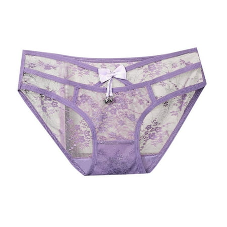 Womens Sexy Underwear Lace Panties for Women Sheer Panty Light Purple No Show Thong L