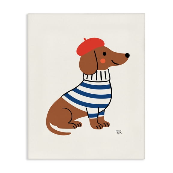 French Dachshund in Beret Canvas Wall Art, design by Jessica Beck