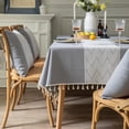 thumbnail image 2 of SAYDY Rectangle Square Tablecloths Knitted Embroidery Textured Tassel Cotton Linen Decorative Oblong Table Cover for Kitchen Dining Room Picnic (55x118 Inch,Grey), 2 of 6