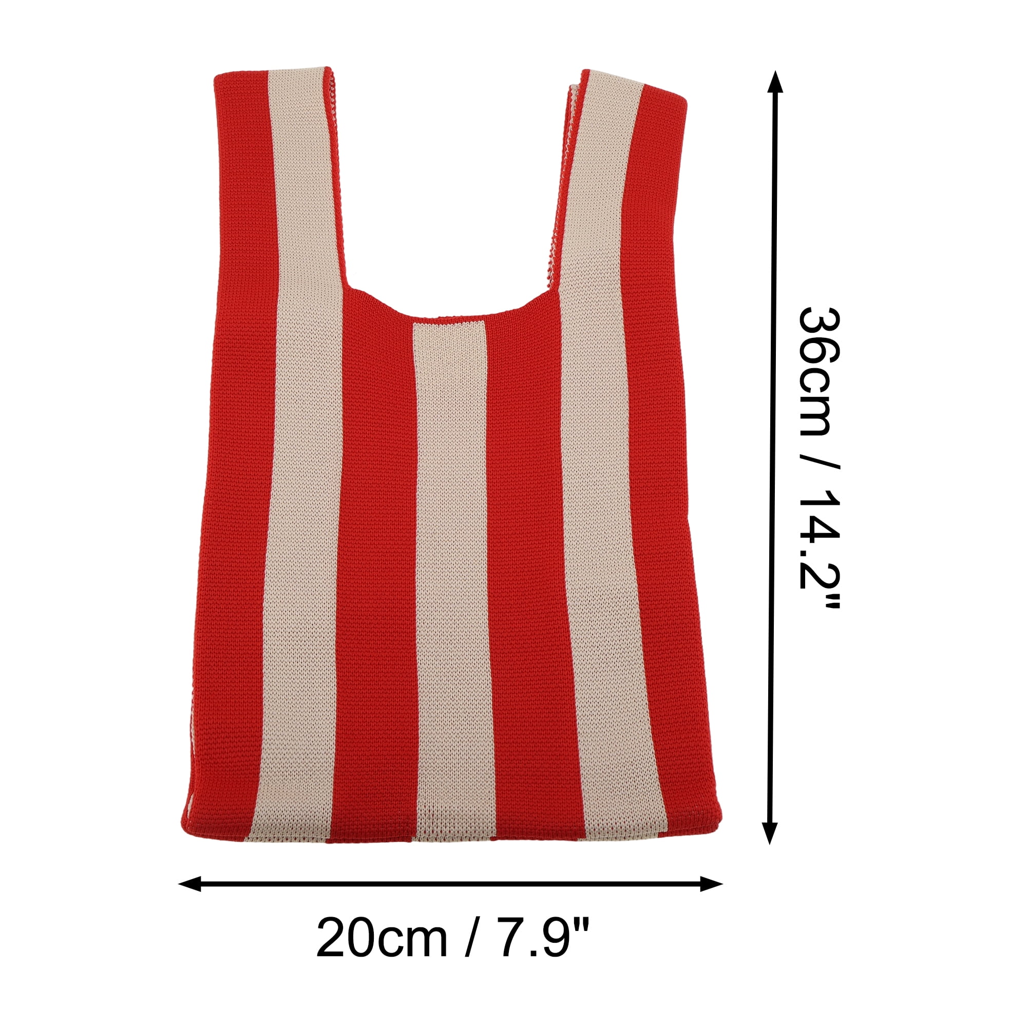 Unique Bargains Vertical Stripes Knitted Wrist Bag Beige Red 1 Pc