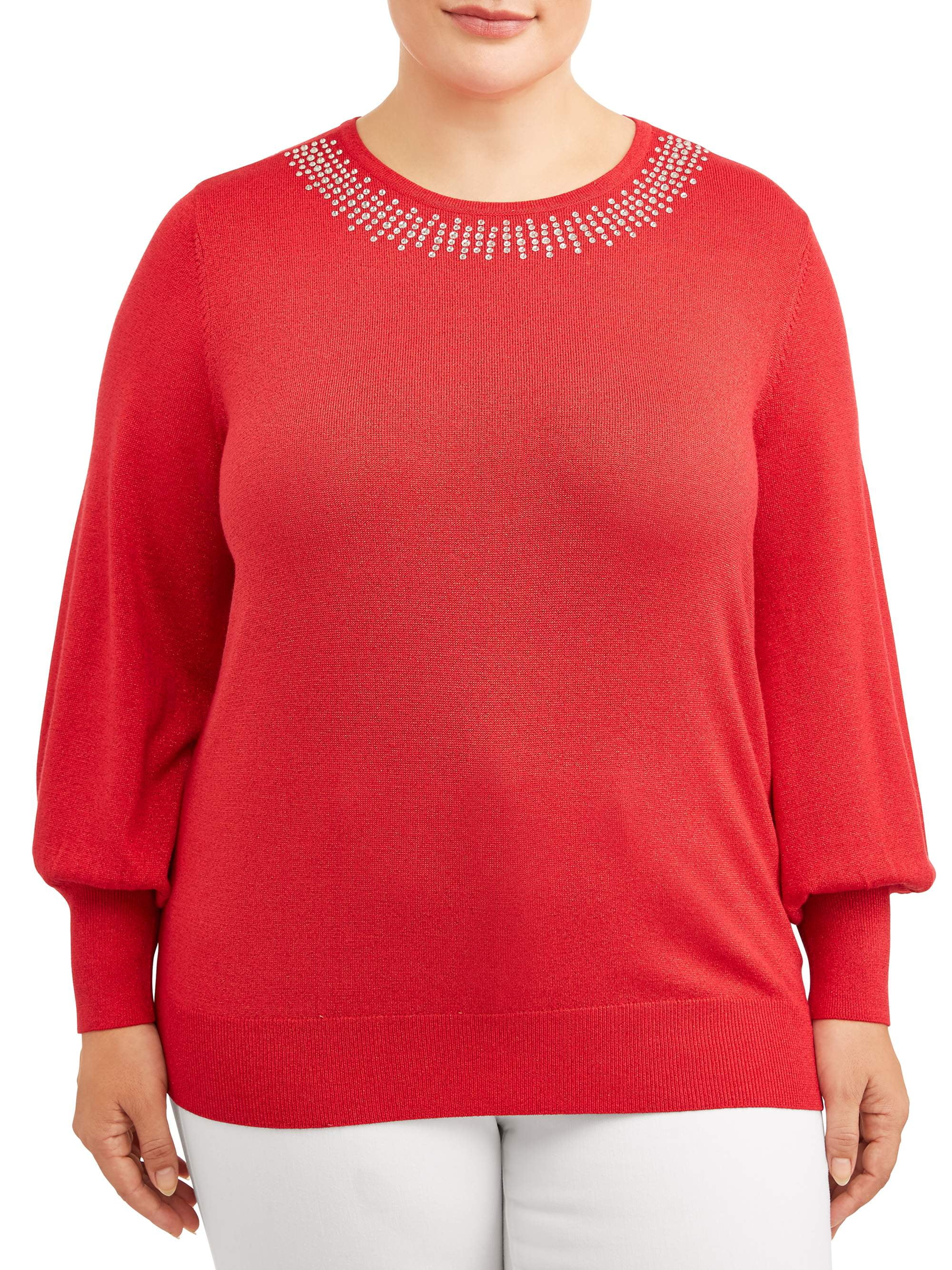 Terra & Sky - Terra & Sky Women's Plus Size Embellished Pullover Sweater - Walmart.com - Walmart.com
