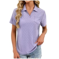 Hurxie Women's Golf Shirts Short Sleeve V Neck Summer Tops Business Casual Collared Shirts Loose Tees Purple 2XL