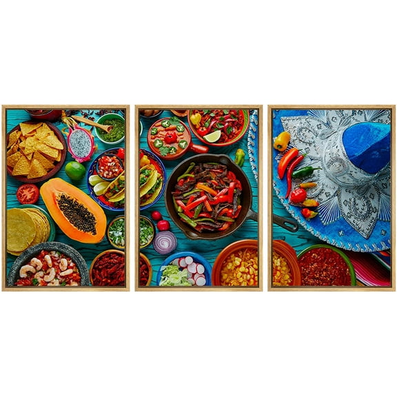 wall26 Framed Canvas Print Wall Art Set Mexican Inspired Food Variety Food Cultural Photography Realism Rustic Landscape Colorful Multicolor Ultra for Living Room, Bedroom, Office - 24"x36"
