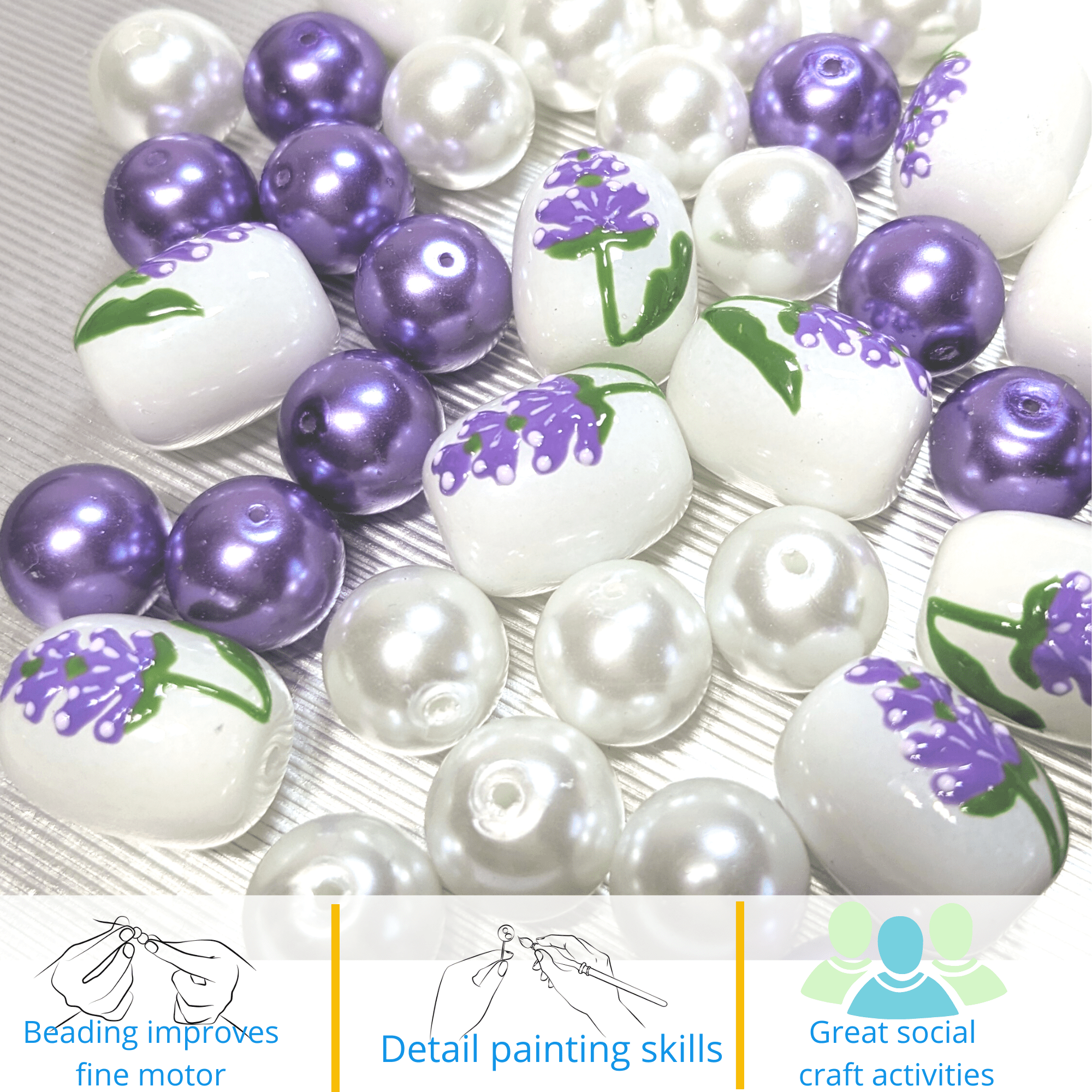 Flower Glass Beads For Bracelets Making, DIY Jewelry Supplies, Gift For Beader, 40 pcs, Lavender