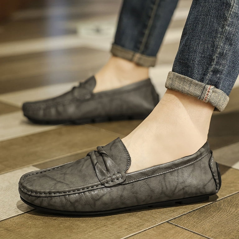 Grey Leather moccasin Slip-On Loafers Classic Design Handmade Men Light Gray Suede Leather Moccasin Shoes, Bit  main image 2