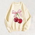 thumbnail image 2 of Cherry Bowknot Sweatshirt for Women Cute Oversized Crewneck Pullover Top Juniors Long Sleeve Shirts, 2 of 4