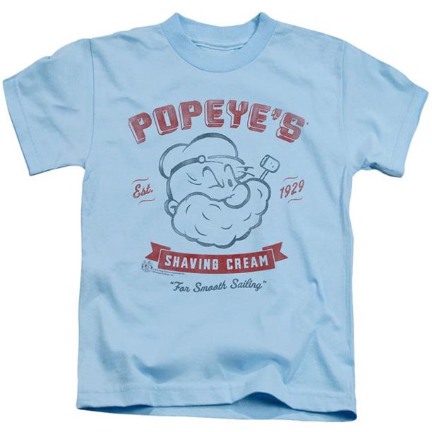 Trevco PYE781-KT-2 Popeye & Papeyes Rasage Crème Manches Courtes Juvénile 18-1 T-Shirt&44; Bleu Clair - Moyen 5-6