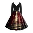 thumbnail image 4 of Women's Fashion Elegant Autumn and Winter Long Sleeve V-Neck Christmas Print Dress for Holiday Parties and Casual Wear, Stylish Women's Seasonal Dress,Wine,L, 4 of 5