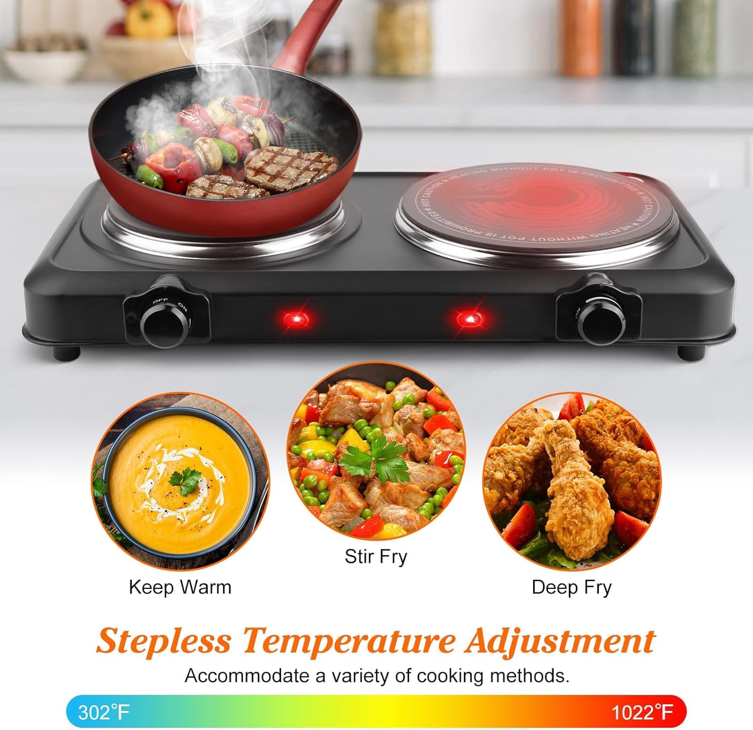 Hot Plates for Countertop, Battery Powered Hot Plate, Electric Hot Plate, 1200w Electric Infrared Single Burner,  Portable Counter Single Stove with 7.5” Glass Cooktop