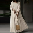 thumbnail image 1 of TopLLC Robe à Manches Longues Col Rond Mi-Mollet Mode Femme Décontractée Col en V Unie Été Manches Longues Poches Longue Robe Femme en Solde, 1 of 9
