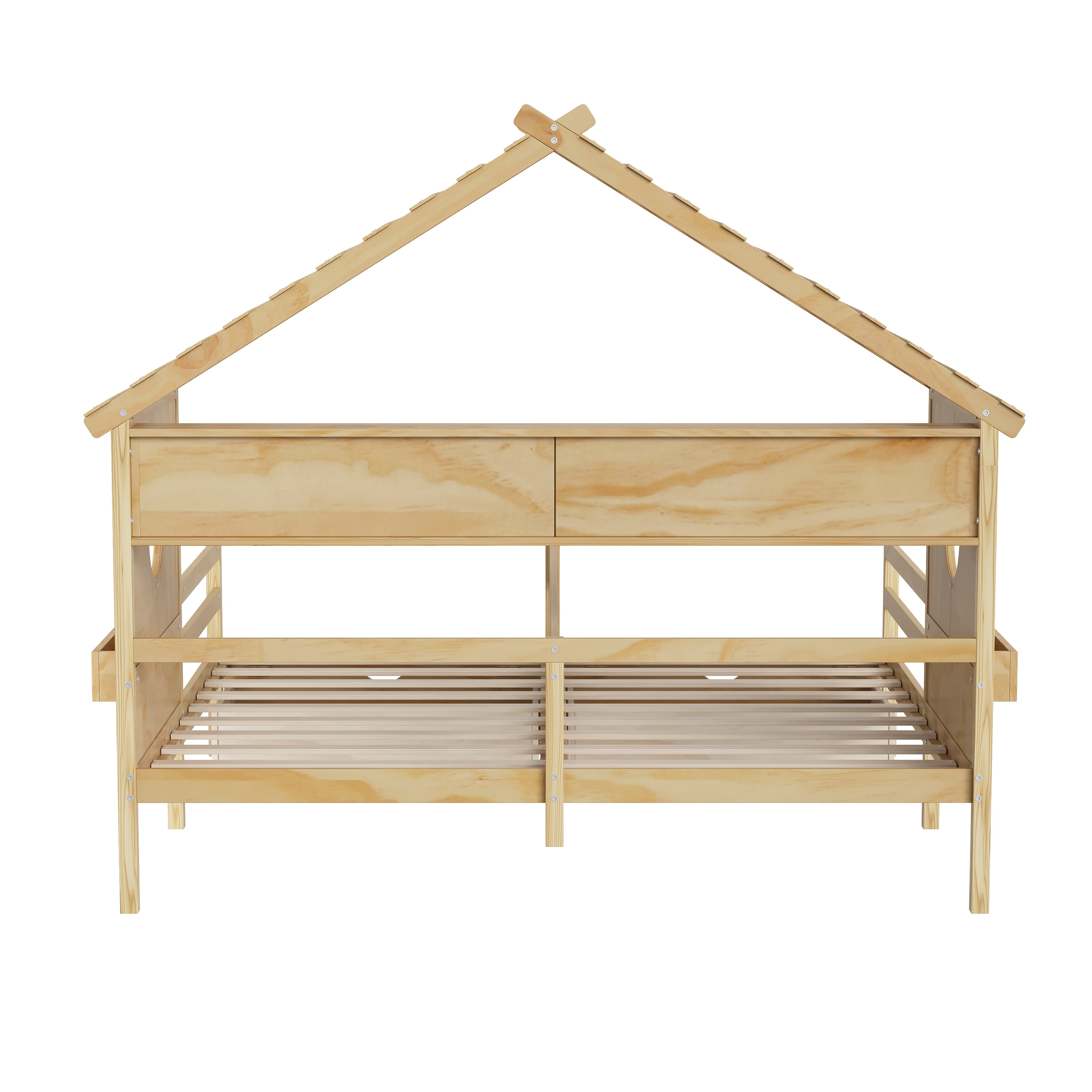 Euroco Wood Twin Size Platform Bed, Side by Side 2 Beds in 1 with Storage Shelves and Drawers, Natural