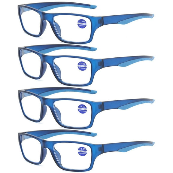 4 Pairs of Sports Square Blue Light Blocking Reading Glasses for Men and Women, Personalized Blue Presbyopic Glasses Oversized Readers 1.00