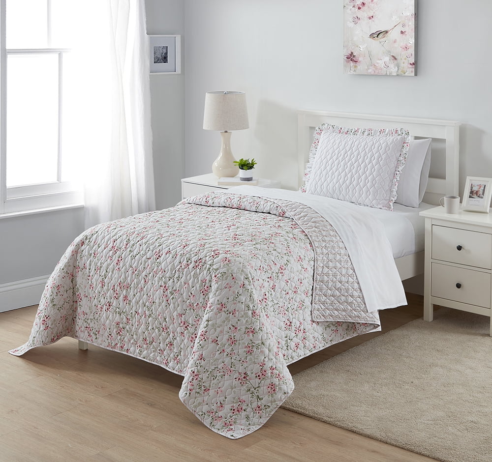 Shabby Chic Vintage Rose 100% Cotton Quilt Set Bedspread Coverlet 