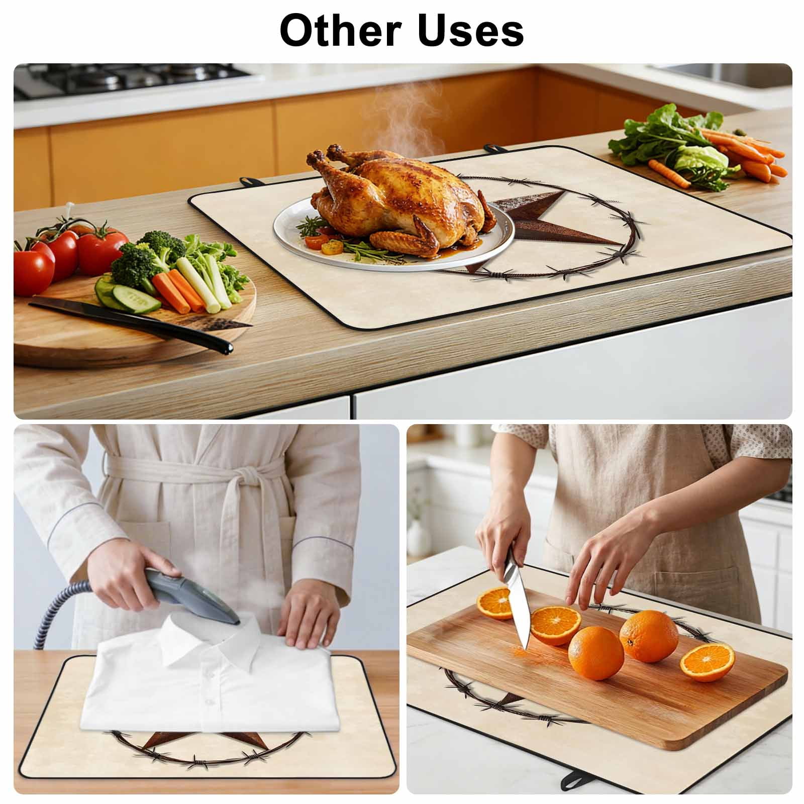 Texas Star Farmhouse Stove Top Cover for Electric Stove, Heat-proof & Non Slip Glass Top Stove Cover Protector, Western Country Stars Retro Kitchen Flat Cooktop Rubber Mat 24x21 Inches