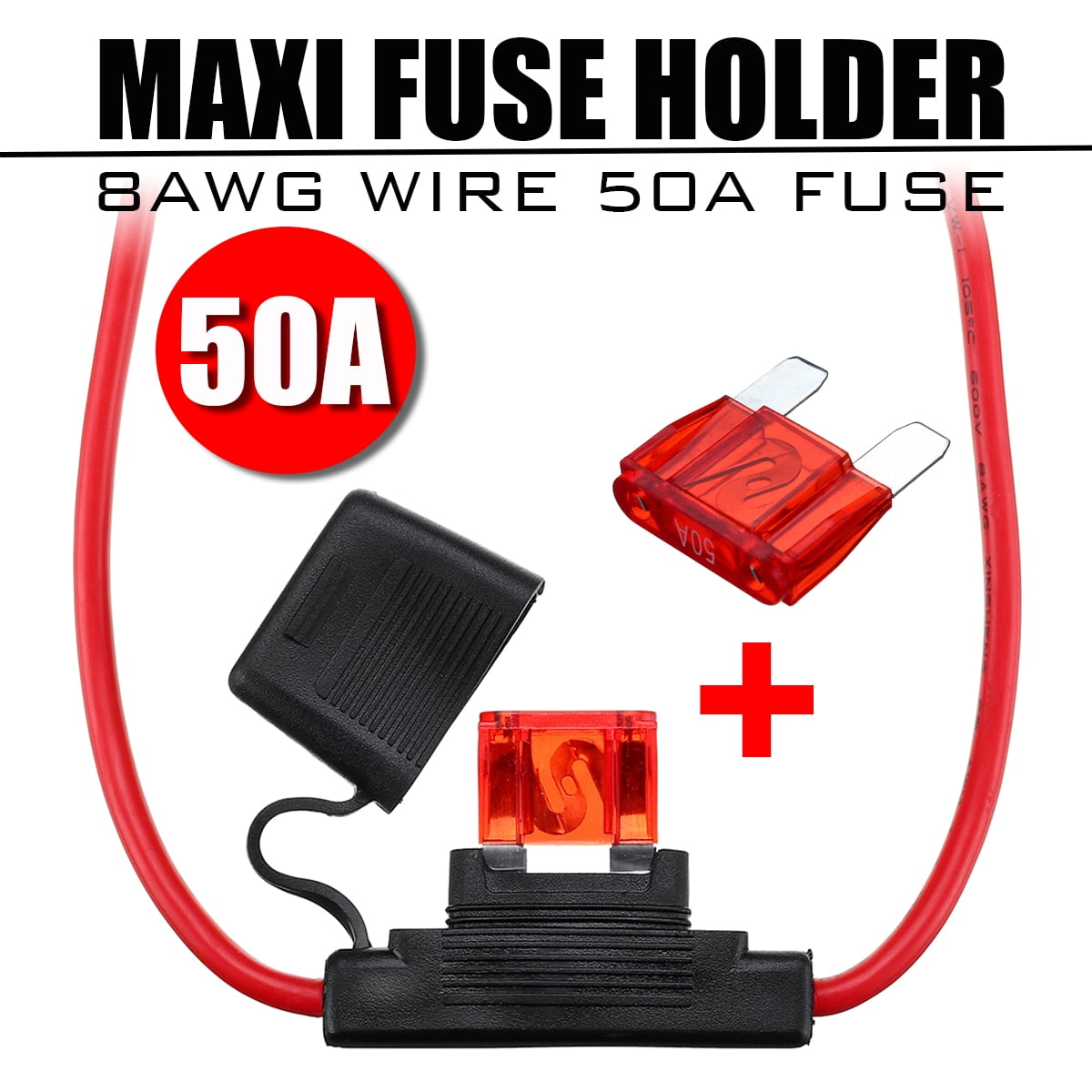 Waterproof Inline Blade Fuse Holder Premium Maxi Type 8AWG+ 2 x 50 AMP