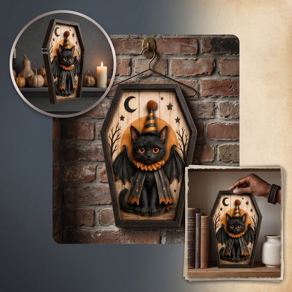 Dalxymotic Halloween Picture Frame, Wooden Frame Wall Art Decoration, Spooky Seasonal Art Decoration, Fall Decor, Halloween Decorations Indoor Outdoor for Wall, Home, Mantel, Shelf