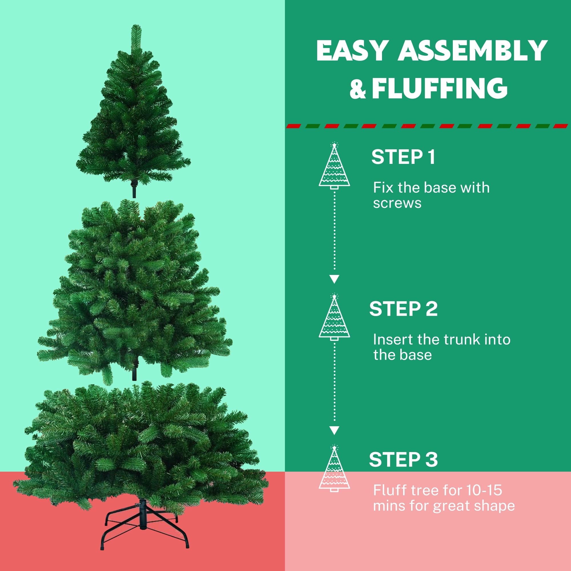 PAPROOS 8FT Christmas Trees, Artificial Christmas Tree with 1138 Super Lush Branch Tips, Xmas Tree with Sturdy Metal Base for Holiday Decor, Green