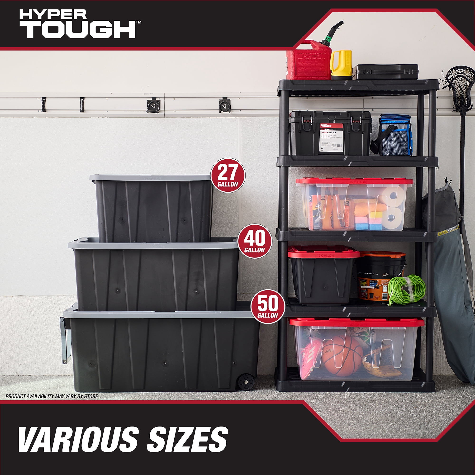 (Pack of 3) Hyper Tough 40 Gallon Large Storage Bin with Latch Lid, Black and Gray, Heavy Duty Plastic Storage Container Black and Gray