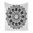thumbnail image 1 of Zodiac Soft Flannel Fleece Throw Blanket, Astrology Houses in Mandala Pattern with Sun in Middle Artwork, Cozy Plush for Indoor and Outdoor Use, 50" x 70", Black Grey, by Ambesonne, 1 of 6