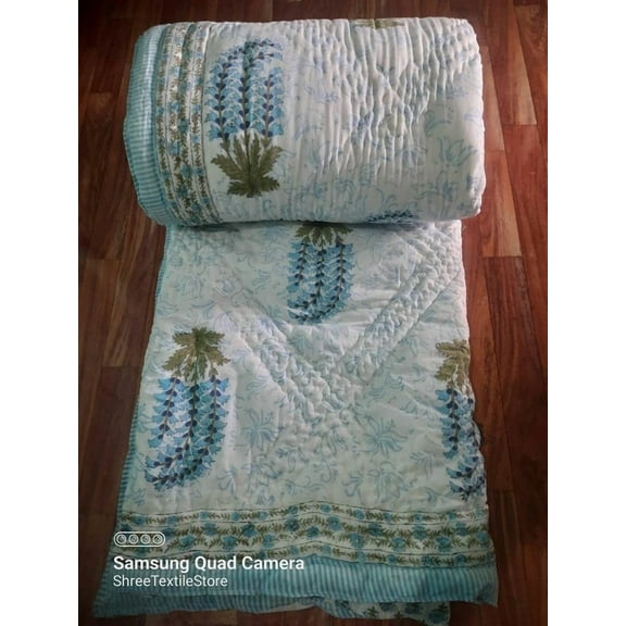 Shree-26 Luxury Floral Design Reversible Cotton Quilt, Soft Gorgeous Stitching, Single-60x90inches