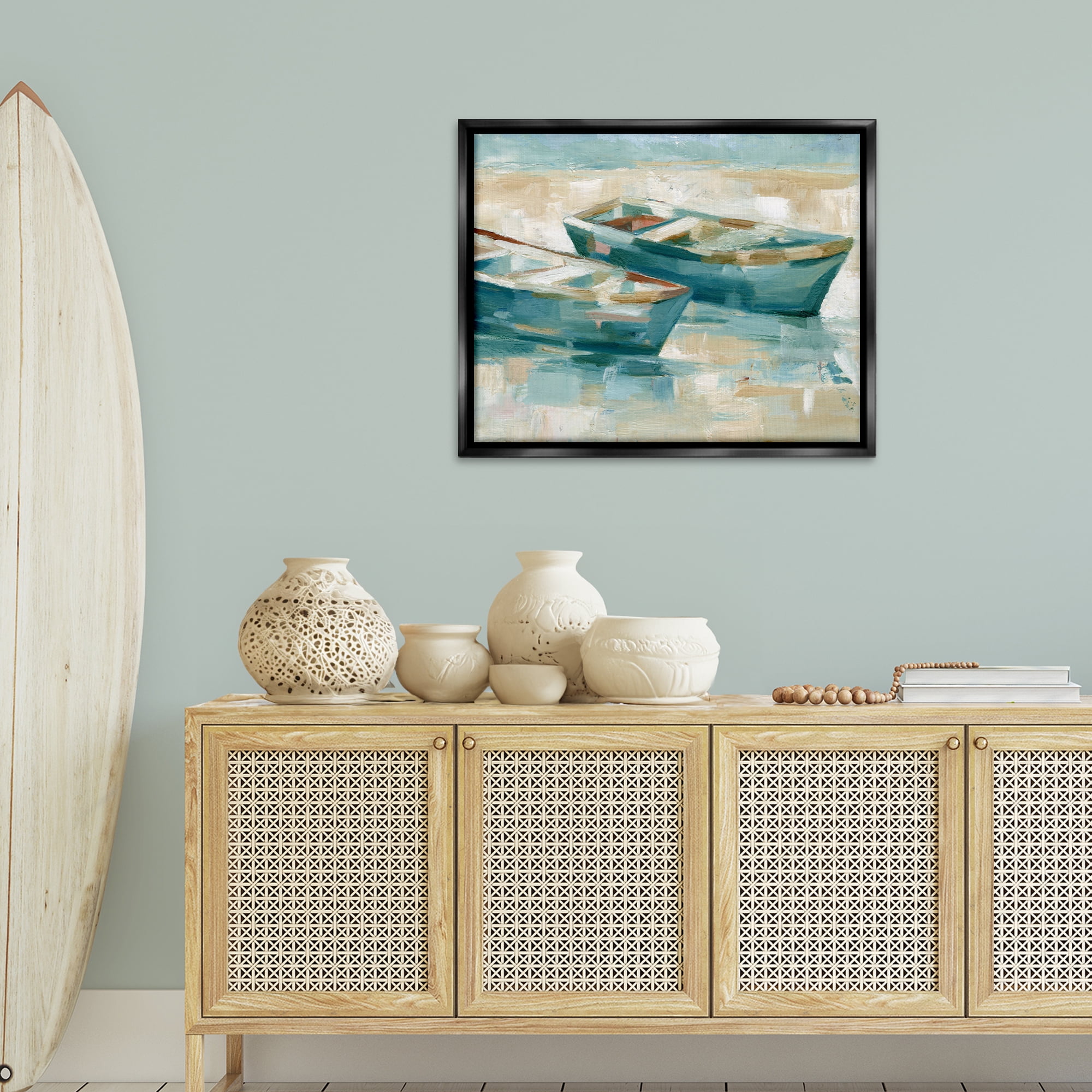 Stupell Industries Two Boats Abstraction Transportation Painting Black Floater Framed Canvas Art Print Wall Art, 31 x 25
