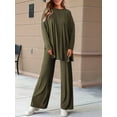 thumbnail image 3 of Women'S Two Piece Lounge Sets Matching Long Sleeve Shirts Wide Leg Pants Tracksuits Fall Clothes Green M, 3 of 8