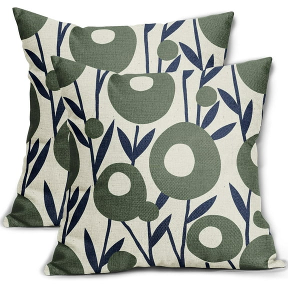Ryan; Navy Blue Sage Green Floral Pillow Covers 18x18 Set of 2 Boho Flower Pattern Decorative Throw Pillowcases Outdoor Rustic Farmhouse Square Cushion Cases Decor for Home Couch Sofa Bed